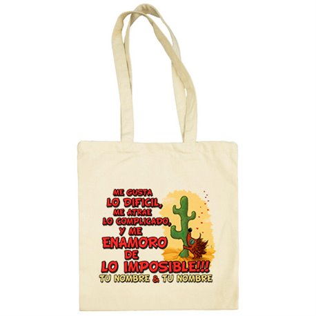 Bolsa de tela me enamoro de lo imposible  personalizable con nombre