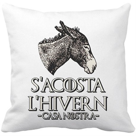 Cojín con relleno parodia de Trons s acosta l hivern Casa Nostra burro català