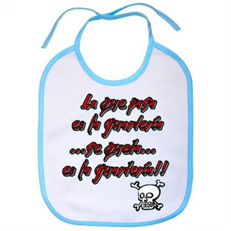 Babero Lo que pasa en la guardería blanco azul