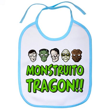 Babero Monstruito tragón blanco azul