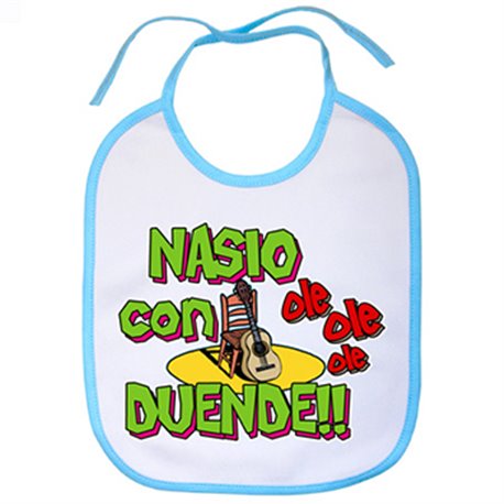 Babero Nasio con duende blanco azul