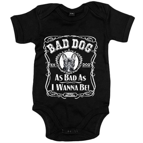 Body bebé frase perro mascota raza French Bulldog negro Bad dog as bad as I wanna be