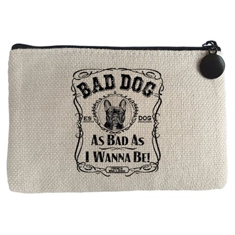 Monedero frase perro mascota raza French Bulldog negro Bad dog as bad as I wanna be