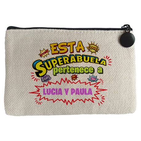 Monedero personalizable con nombre ejemplo Esta Super abuela pertenece a Juan y Susana