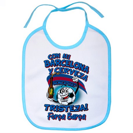 Babero frase con mi Barcelona y cerveza nunca hay tristeza para aficionado al fútbol