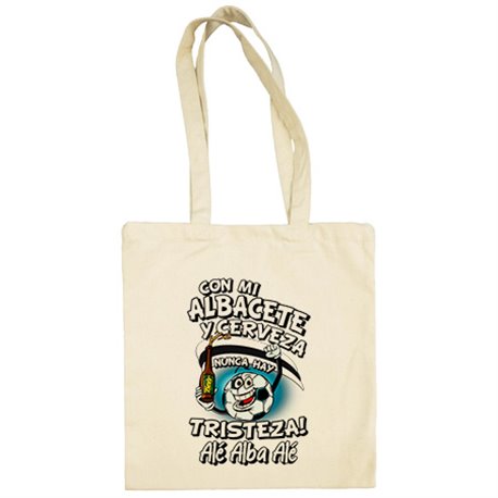 Bolsa de tela frase con mi Albacete y cerveza nunca hay tristeza para aficionado al fútbol