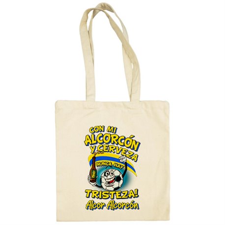 Bolsa de tela frase con mi Alcorcón y cerveza nunca hay tristeza para aficionado al fútbol