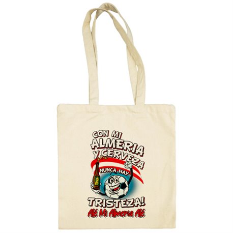 Bolsa de tela frase con mi Almería y cerveza nunca hay tristeza para aficionado al fútbol