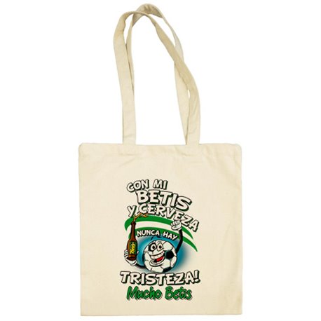 Bolsa de tela frase con mi Betis y cerveza nunca hay tristeza para aficionado al fútbol