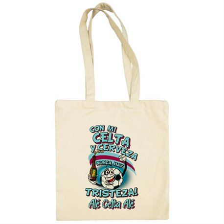 Bolsa de tela frase con mi Celta y cerveza nunca hay tristeza para aficionado al fútbol
