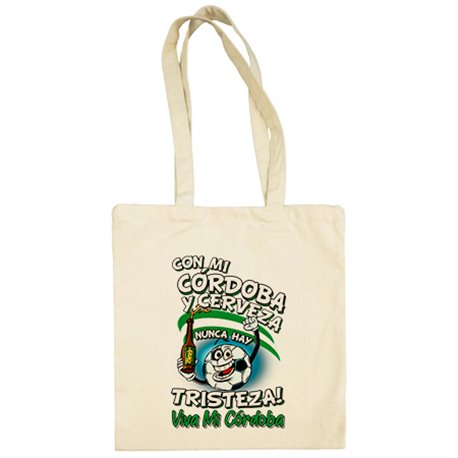 Bolsa de tela frase con mi Córdoba y cerveza nunca hay tristeza para aficionado al fútbol