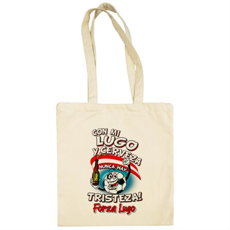 Bolsa de tela frase con mi Lugo y cerveza nunca hay tristeza para aficionado al fútbol