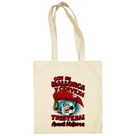 Bolsa de tela frase con mi Mallorca y cerveza nunca hay tristeza para aficionado al fútbol