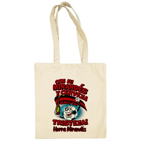 Bolsa de tela frase con mi Mirandés y cerveza nunca hay tristeza para aficionado al fútbol