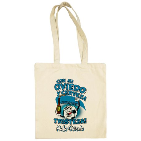 Bolsa de tela frase con mi Oviedo y cerveza nunca hay tristeza para aficionado al fútbol