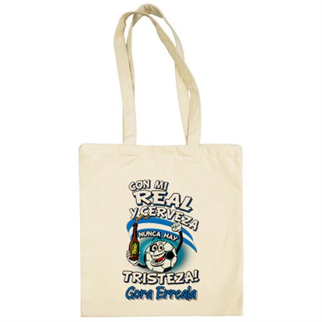 Bolsa de tela frase con mi Real y cerveza nunca hay tristeza