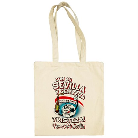 Bolsa de tela frase con mi Sevilla y cerveza nunca hay tristeza para aficionado al fútbol