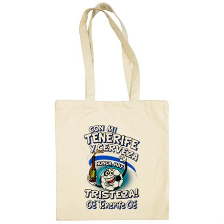 Bolsa de tela frase con mi Tenerife y cerveza nunca hay tristeza para aficionado al fútbol