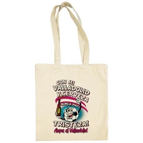 Bolsa de tela frase con mi Valladolid y cerveza nunca hay tristeza para aficionado al fútbol