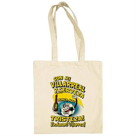 Bolsa de tela frase con mi Villarreal y cerveza nunca hay tristeza para aficionado al fútbol