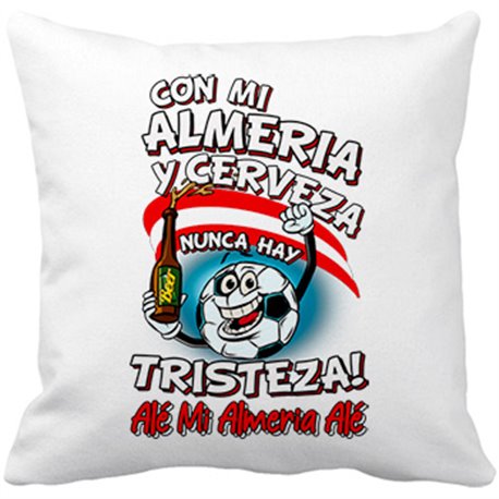 Cojín con relleno frase con mi Almería y cerveza nunca hay tristeza para aficionado al fútbol