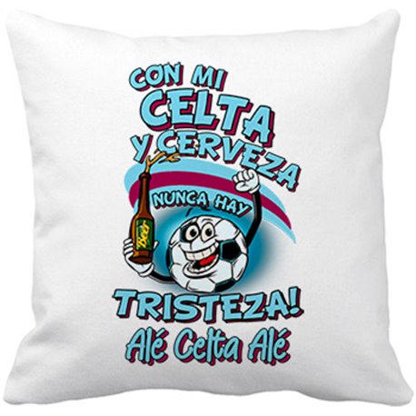 Cojín con relleno frase con mi Celta y cerveza nunca hay tristeza para aficionado al fútbol