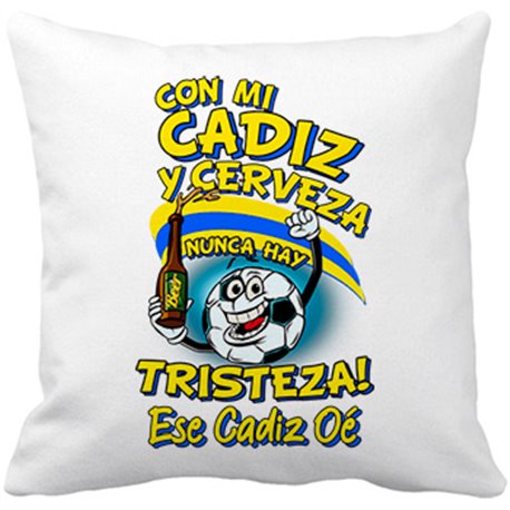 Cojín con relleno frase con mi Cádiz y cerveza nunca hay tristeza para aficionado al fútbol