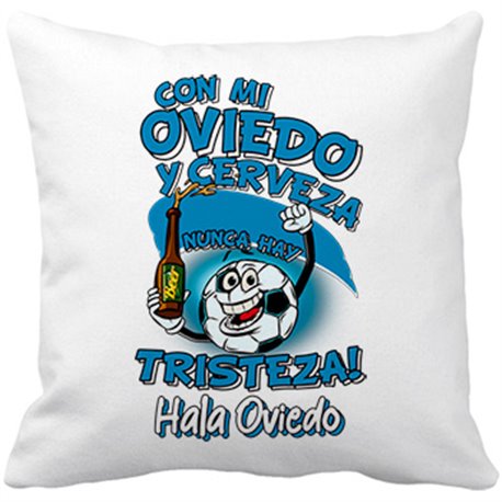 Cojín con relleno frase con mi Oviedo y cerveza nunca hay tristeza para aficionado al fútbol