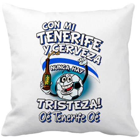 Cojín con relleno frase con mi Tenerife y cerveza nunca hay tristeza para aficionado al fútbol