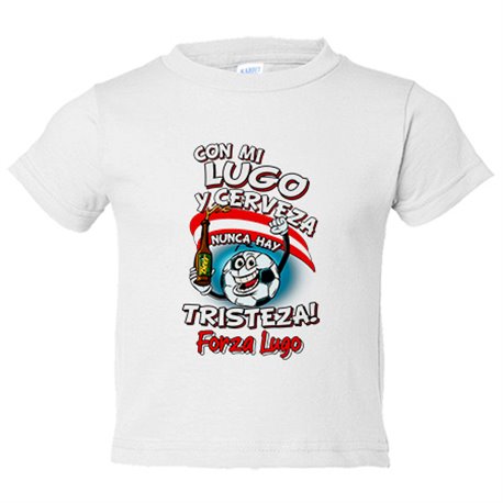 Camiseta bebé frase con mi Lugo y cerveza nunca hay tristeza para aficionado al fútbol