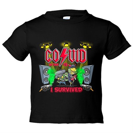Camiseta bebé parodia ACDC on Tour I survived Covid 19