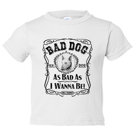 Camiseta bebé frase perro raza Bullterrier blanco Bad dog as bad as I wanna be