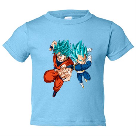 Camiseta bebé ilustración Goku y Vegeta en nivel Super Saiyan Dios pelo azul  - Diver Bebé