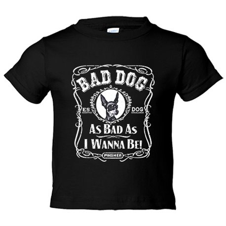 Camiseta bebé frase perro raza Pinsher negro Bad dog as bad as I wanna be