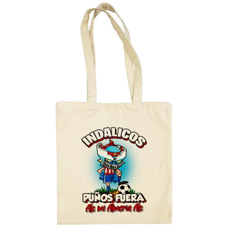 Bolsa de tela frase indálicos puños fuera parodia robot de los 80 para nostálgicos futboleros de Almería