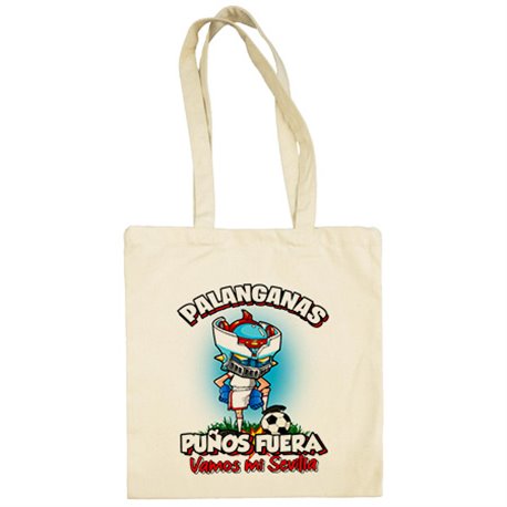 Bolsa de tela frase palanganas puños fuera parodia robot de los 80 para nostálgicos futboleros de Sevilla
