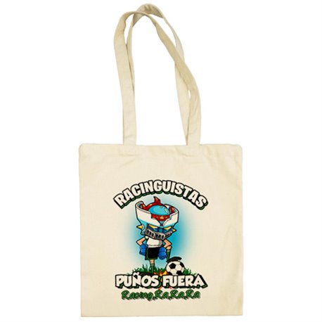 Bolsa de tela frase racinguistas puños fuera parodia robot de los 80 para nostálgicos futboleros del Racing