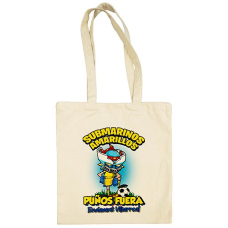Bolsa de tela frase submarinos amarillos puños fuera parodia robot de los 80 para nostálgicos futboleros de Villarreal
