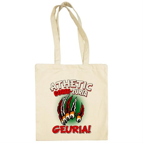 Bolsa de tela para futboleros del Athletic frase gorri zuria geuria (en negro y gris sobretodo)