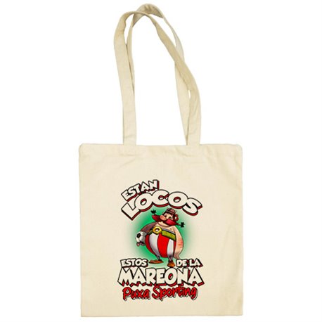 Bolsa de tela parodia de Obelis para aficionados al fútbol del Sporting
