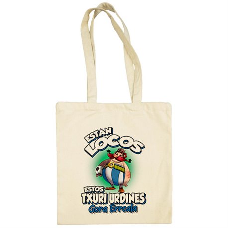 Bolsa de tela parodia de Obelis para txuri urdines aficionados al fútbol