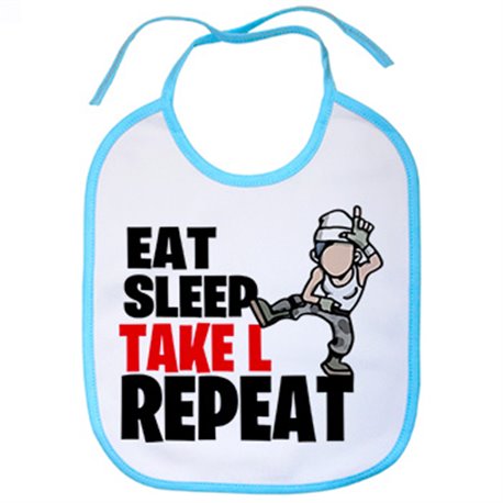 Babero parodia pose baile gamer frase eat sleep Take L repeat