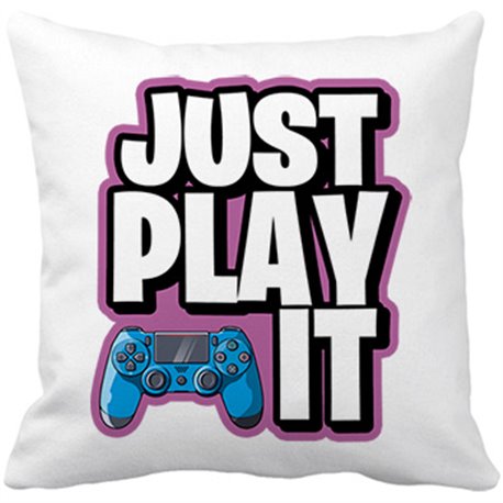 Cojín con relleno frase just play it para gamers