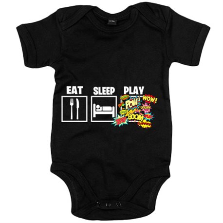 Body bebé para gamers viciados de los videojuegos de lucha y shooters con frase Eat Sleep Play