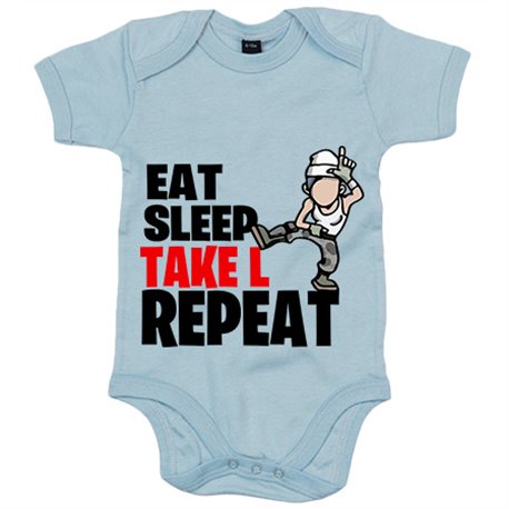 Body bebé parodia pose baile gamer frase eat sleep Take L repeat