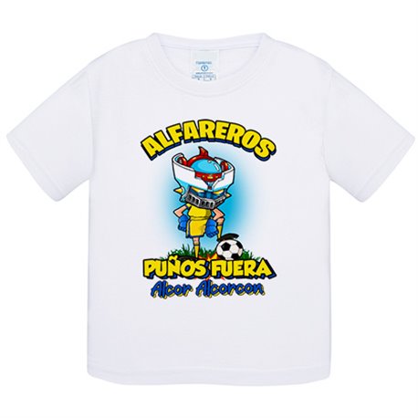 Camiseta bebé frase alfareros puños fuera parodia robot de los 80 para nostálgicos futboleros de Alcorcón
