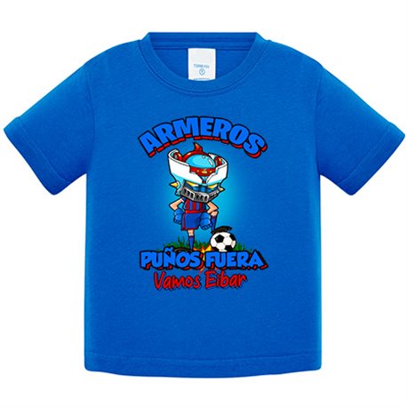 Camiseta bebé frase armeros puños fuera parodia robot de los 80 para nostálgicos futboleros de Eibar