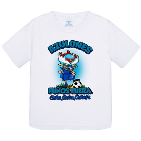 Camiseta bebé frase azulones puños fuera parodia robot de los 80 para nostálgicos futboleros de Getafe