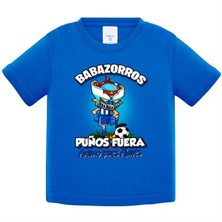 Camiseta bebé frase babazorros puños fuera parodia robot de los 80 para nostálgicos futboleros