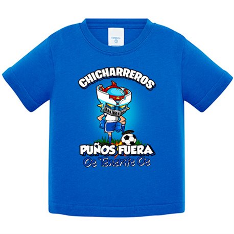 Camiseta bebé frase chicharreros puños fuera parodia robot de los 80 para nostálgicos futboleros de Tenerife